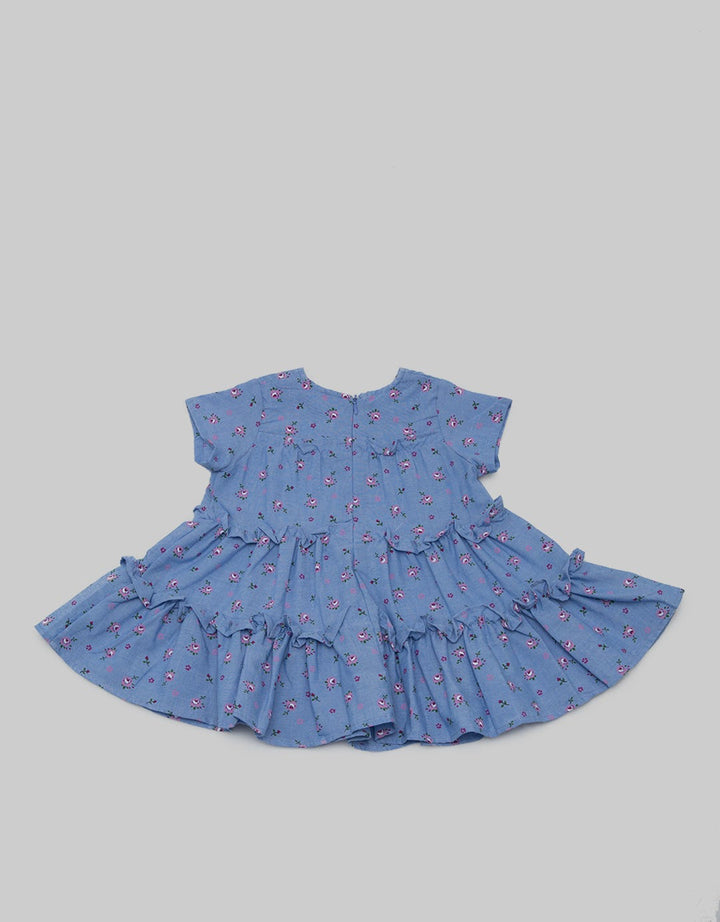 Pipiniko Short Sleeve Midi Dress Tiered Chambray Floral