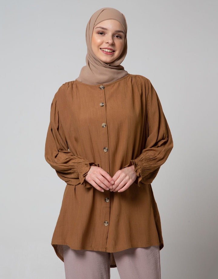 Annisa Long Sleeve Blouse Button Through Rayon Crickle