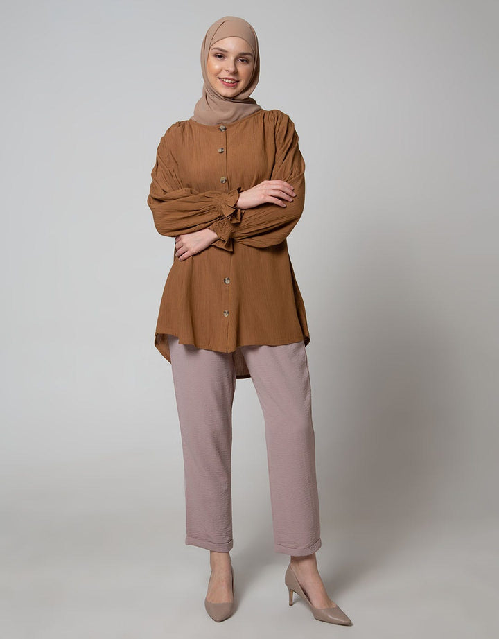 Annisa Long Sleeve Blouse Button Through Rayon Crickle