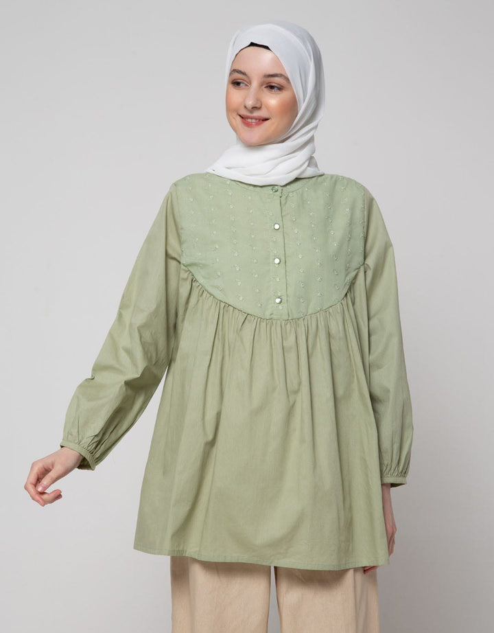 Annisa Long Sleeve Blouse Bib Front
