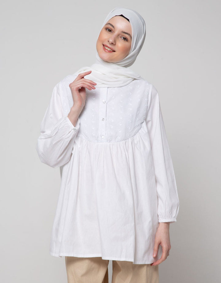 Annisa Long Sleeve Blouse Bib Front