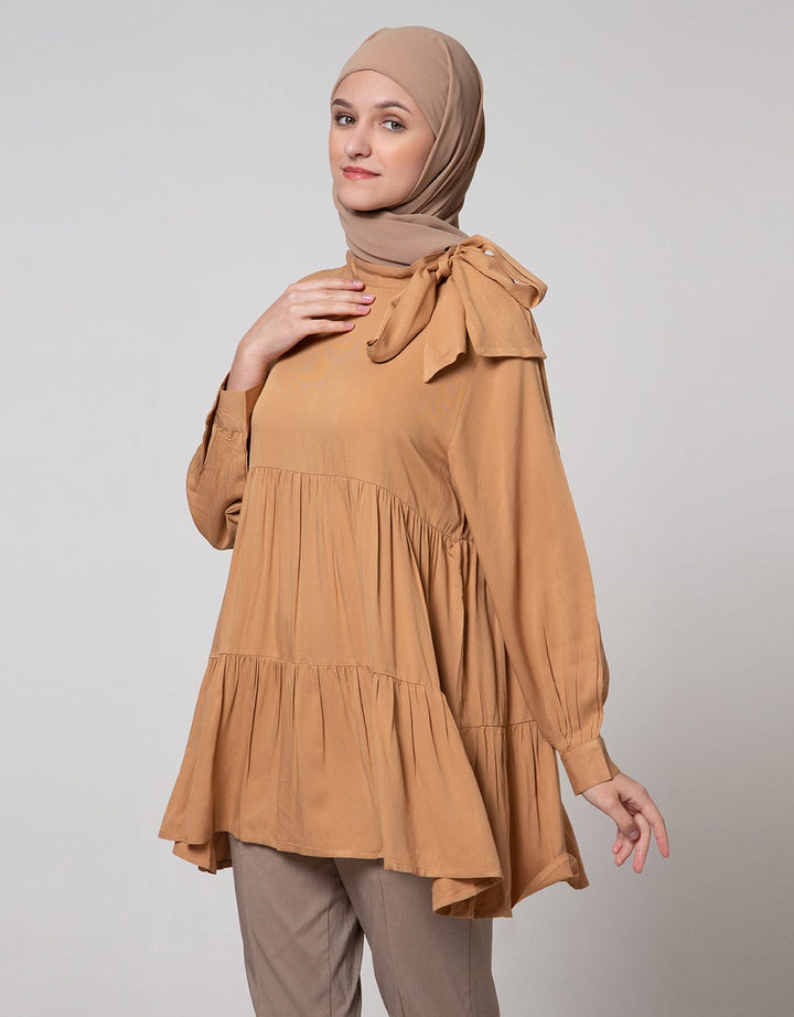 Annisa Long Sleeve Blouse High Neck Tiered Top