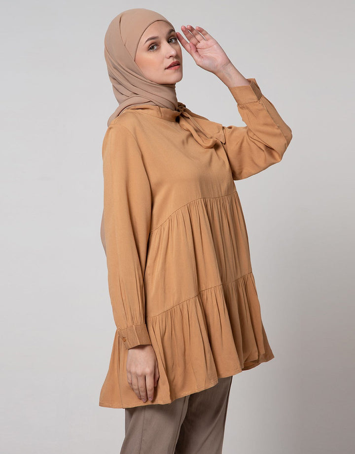 Annisa Long Sleeve Blouse High Neck Tiered Top