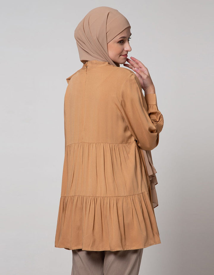 Annisa Long Sleeve Blouse High Neck Tiered Top