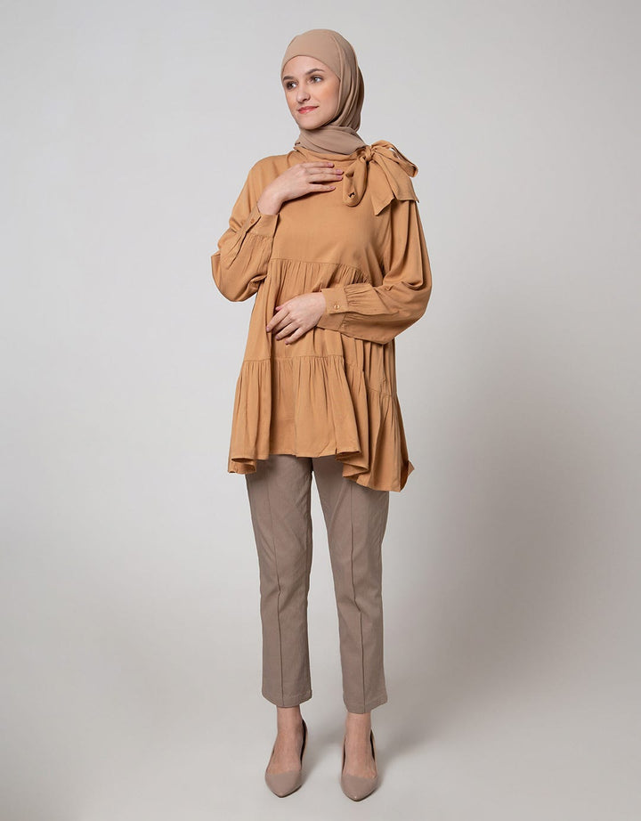 Annisa Long Sleeve Blouse High Neck Tiered Top
