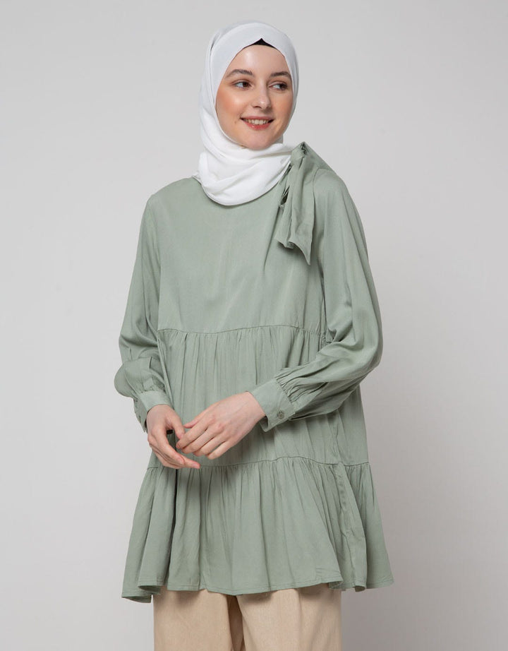 Annisa Long Sleeve Blouse High Neck Tiered Top