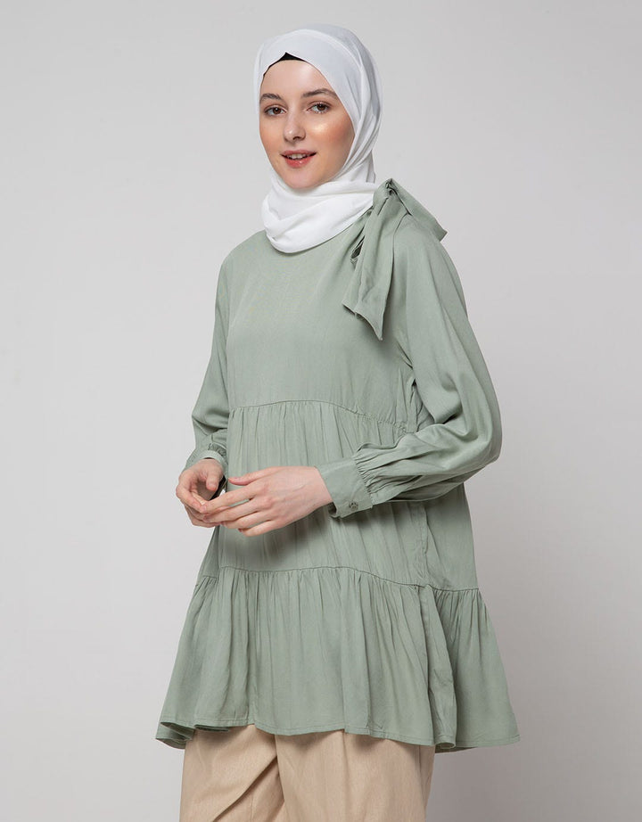 Annisa Long Sleeve Blouse High Neck Tiered Top