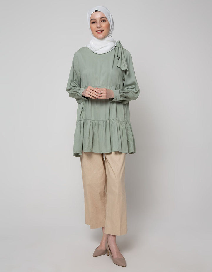 Annisa Long Sleeve Blouse High Neck Tiered Top