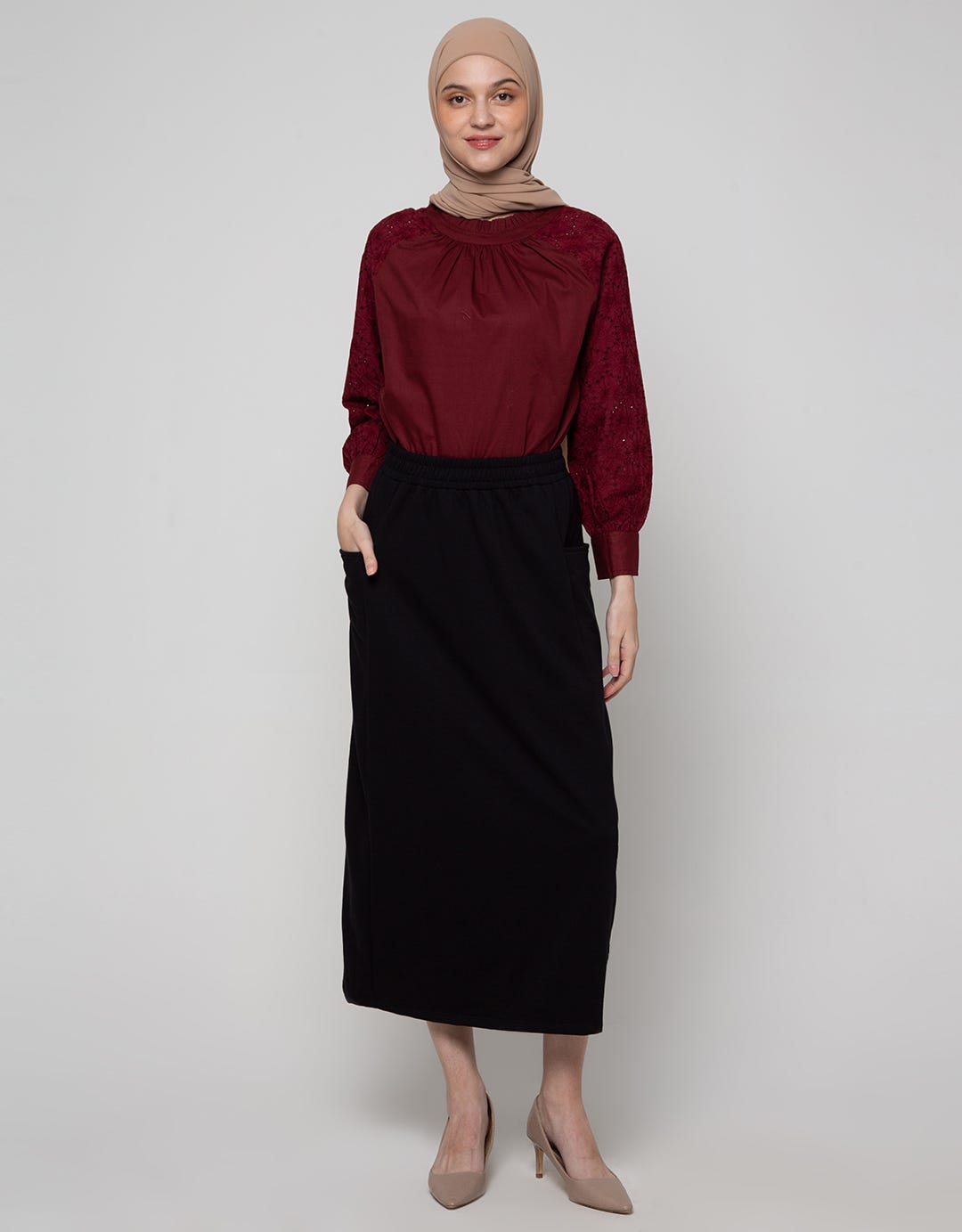 Annisa Maxi Skirt Knit With Elastic Waist Drawstring And Po