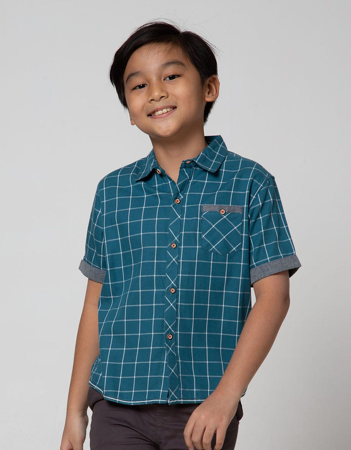 Little M Short Sleeve Casual Shirt with Checkered Motif