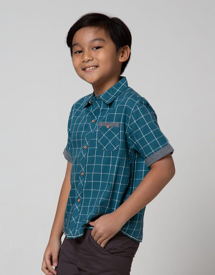 Little M Short Sleeve Casual Shirt with Checkered Motif