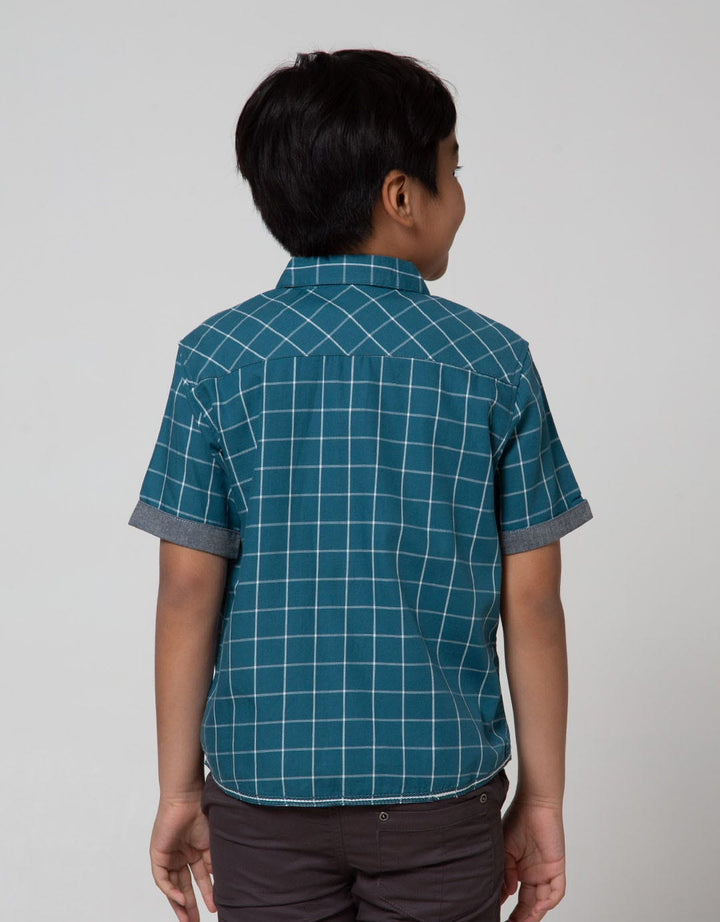 Little M Short Sleeve Casual Shirt with Checkered Motif