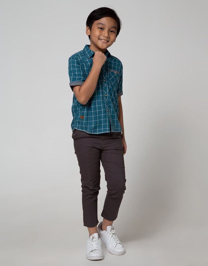 Little M Short Sleeve Casual Shirt with Checkered Motif