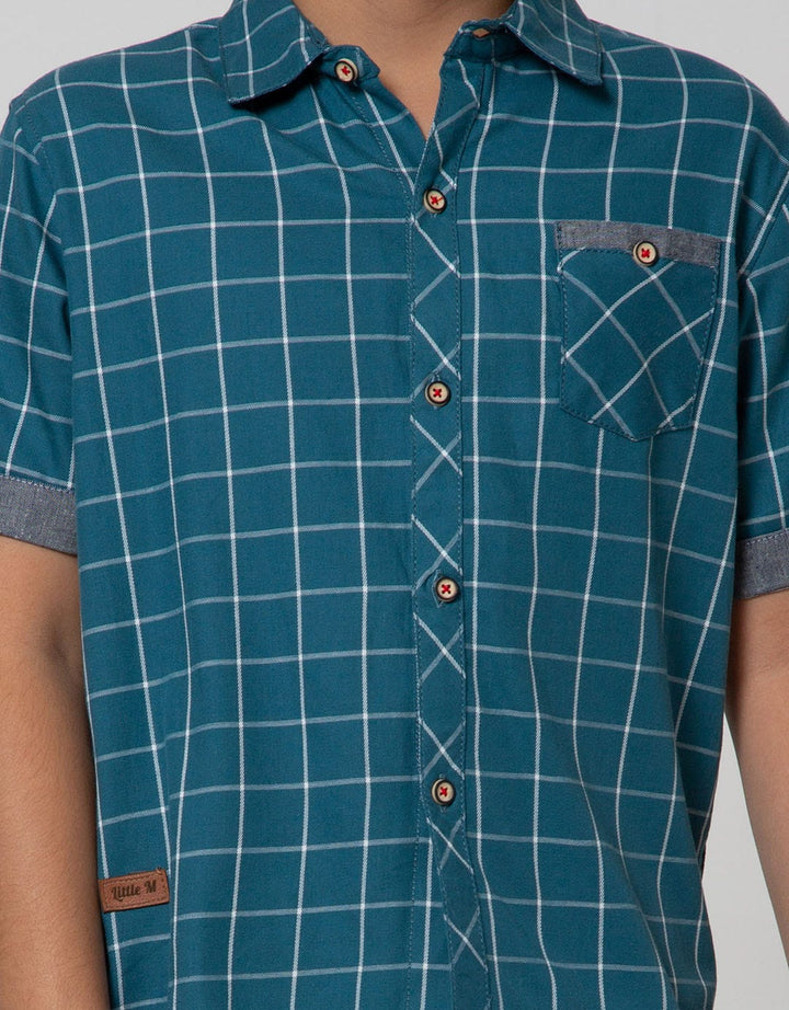 Little M Short Sleeve Casual Shirt with Checkered Motif