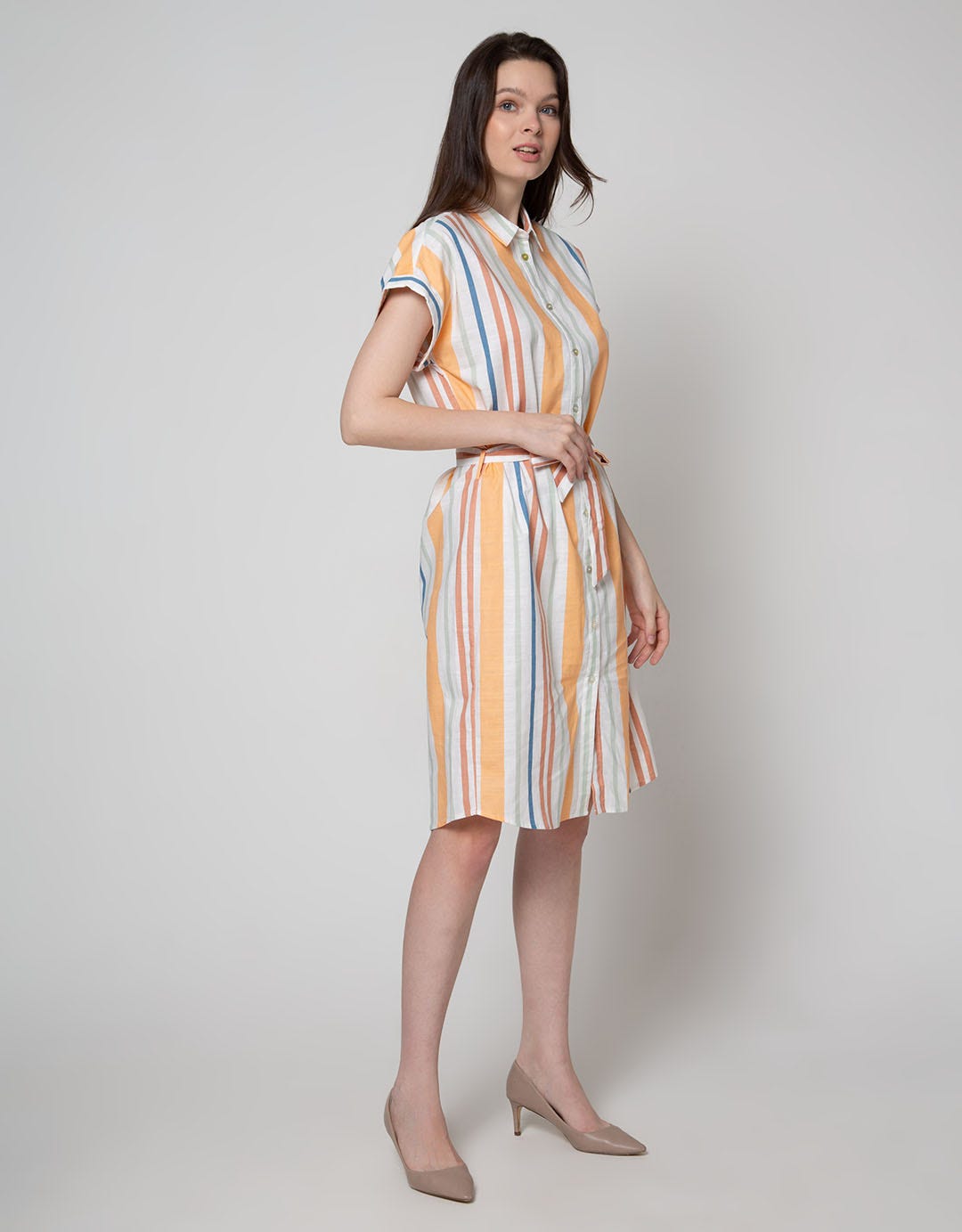 Connexion Short Sleeve Midi Dress Strpies Vertical