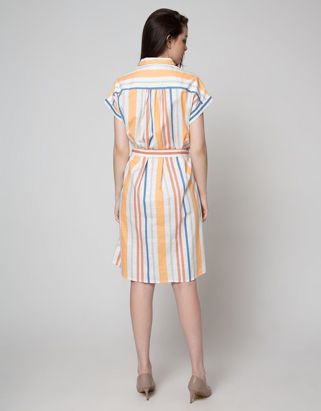 Connexion Short Sleeve Midi Dress Strpies Vertical