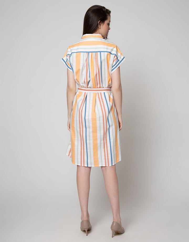 Connexion Short Sleeve Midi Dress Strpies Vertical