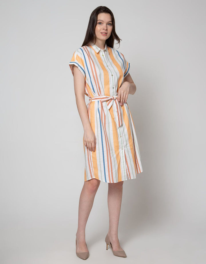 Connexion Short Sleeve Midi Dress Strpies Vertical