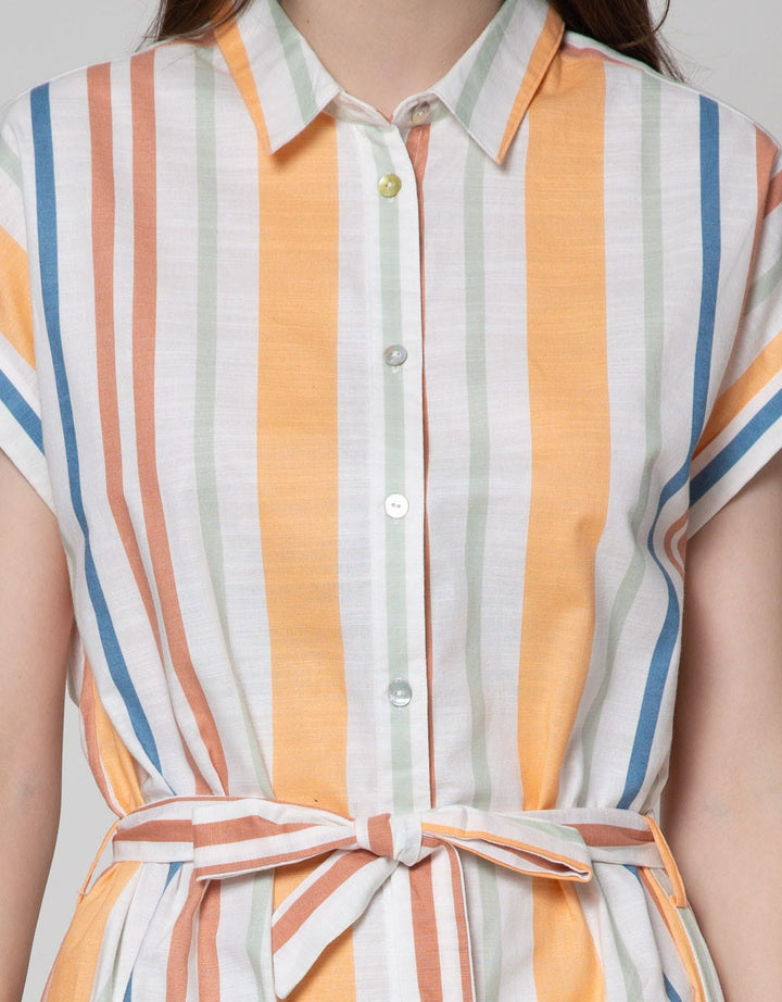 Connexion Short Sleeve Midi Dress Strpies Vertical
