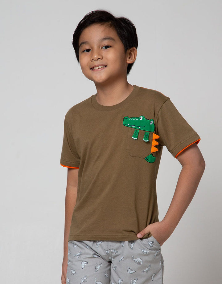 Little M Short Sleeve T-Shirt Dino Aplikasi Kantong