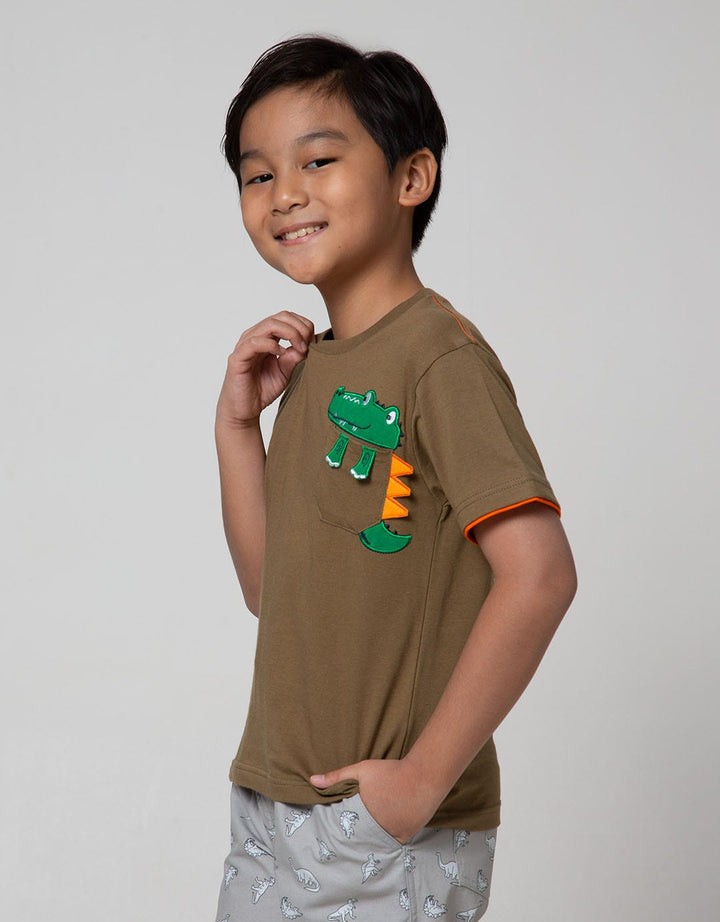Little M Short Sleeve T-Shirt Dino Aplikasi Kantong