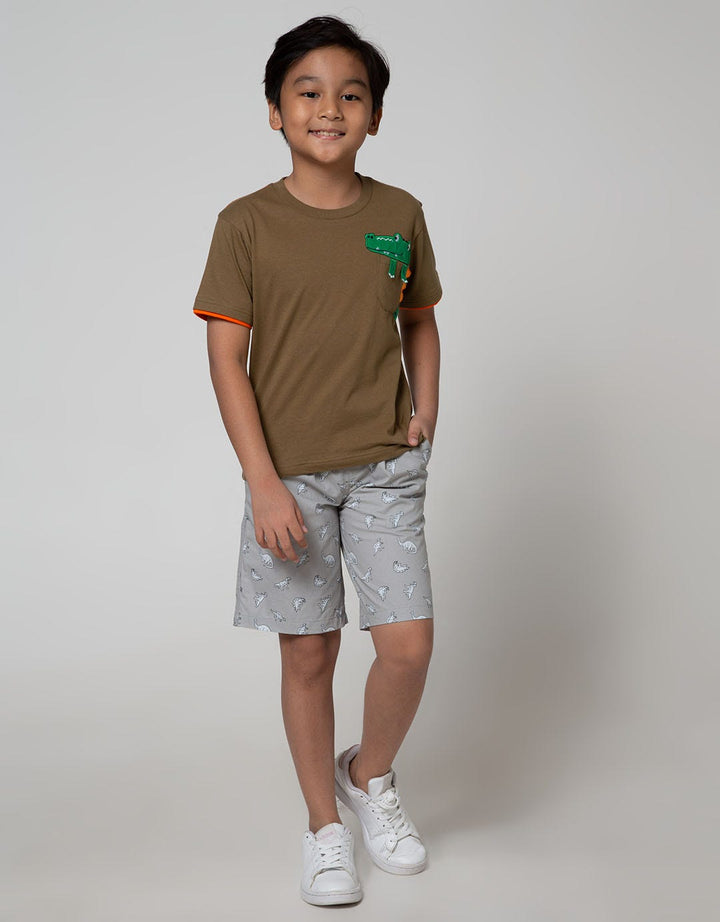 Little M Short Sleeve T-Shirt Dino Aplikasi Kantong