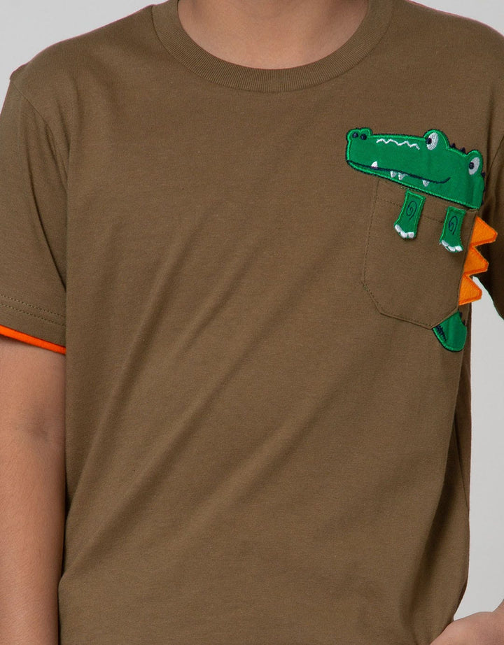Little M Short Sleeve T-Shirt Dino Aplikasi Kantong