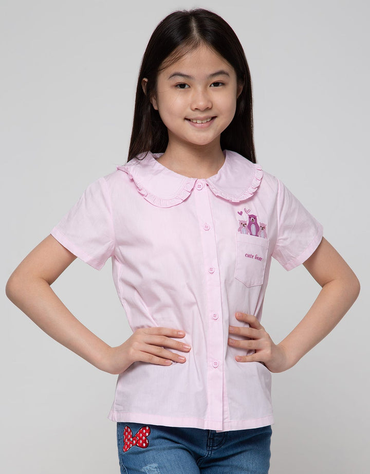 Aero Short Sleeve Woven Shirt Blues Bear Ruffle Collar