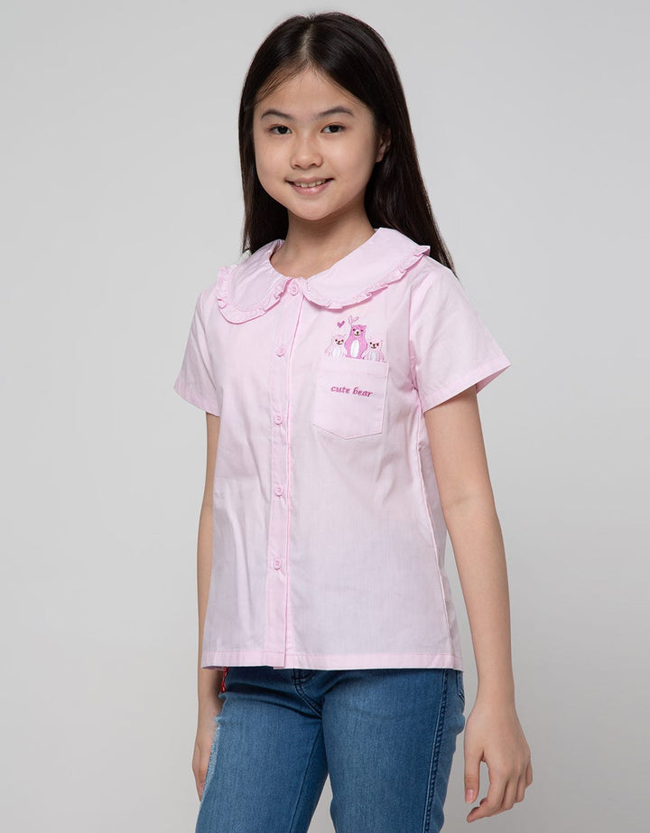 Aero Short Sleeve Woven Shirt Blues Bear Ruffle Collar