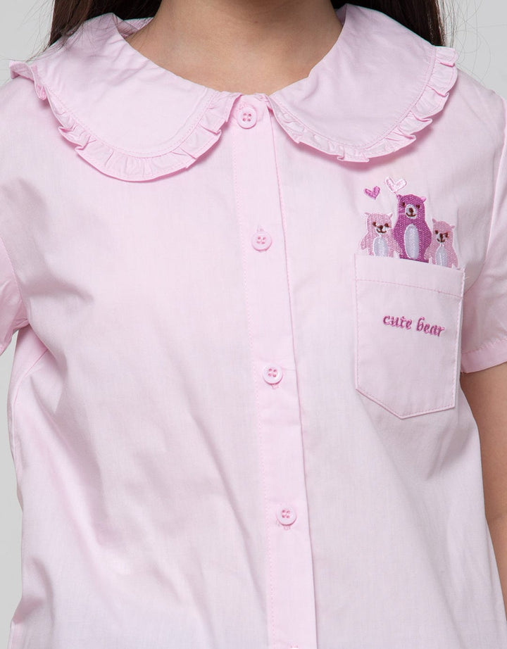 Aero Short Sleeve Woven Shirt Blues Bear Ruffle Collar