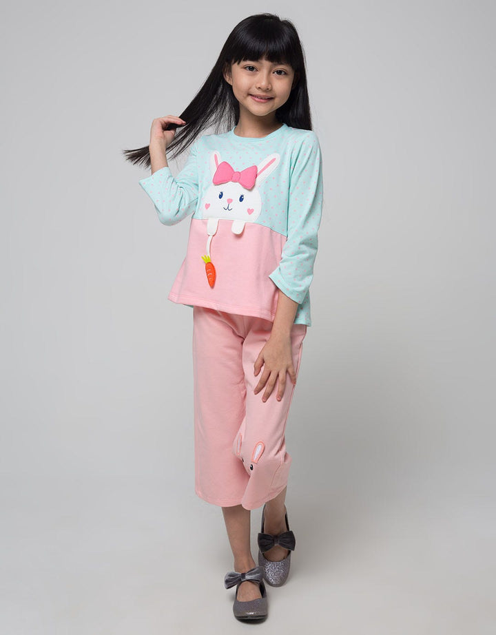 Little M Long Sleeve T-Shirt Kombinasi Aplikasi Bunny Gantung Wortel