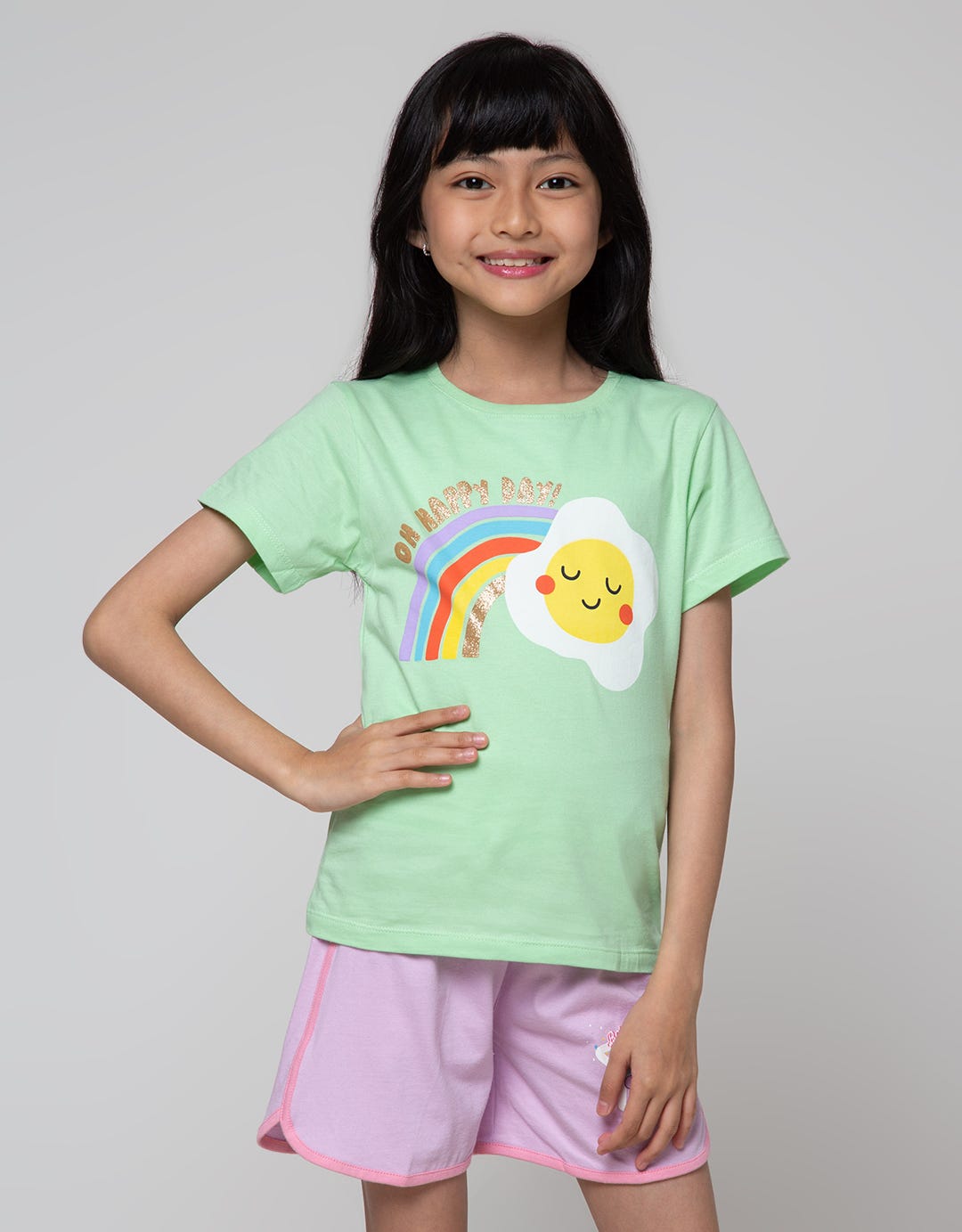 Little M Short Sleeve T-Shirt Print Food Wording Rainbow Egg Happy Day