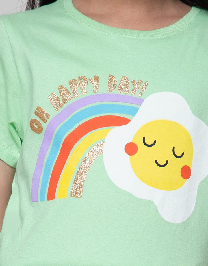 Little M Short Sleeve T-Shirt Print Food Wording Rainbow Egg Happy Day