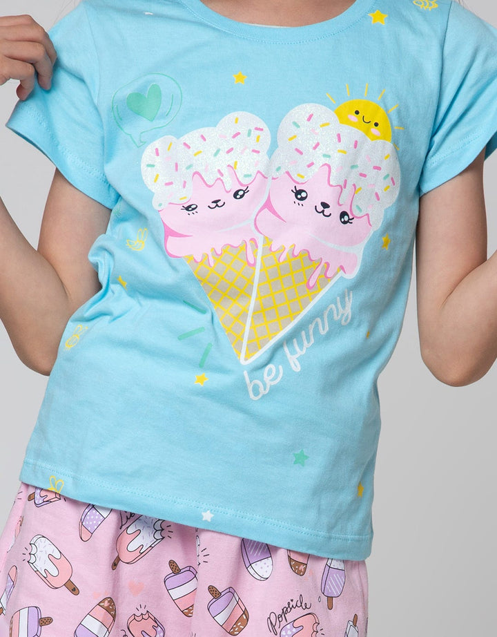Little M Short Sleeve T-Shirt Print Food Wording Ice Cream Be Funny
