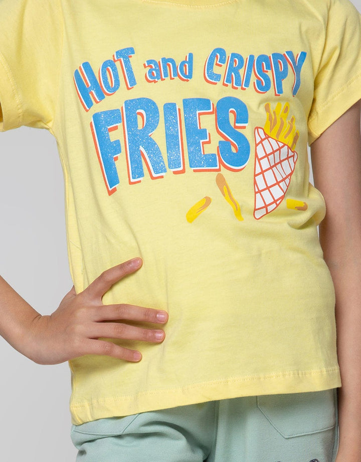 Little M Short Sleeve T-Shirt Print Food Wording Hot And Crispy Fries