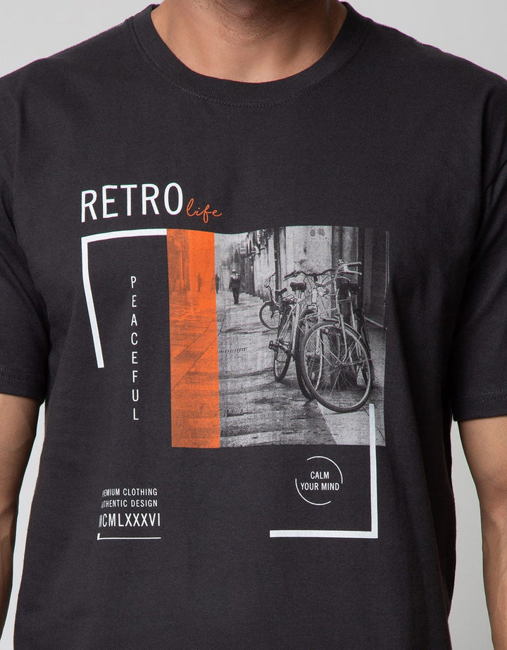 T Zone Short Sleeve T-Shirt Print Photoprint Monochrome Retro