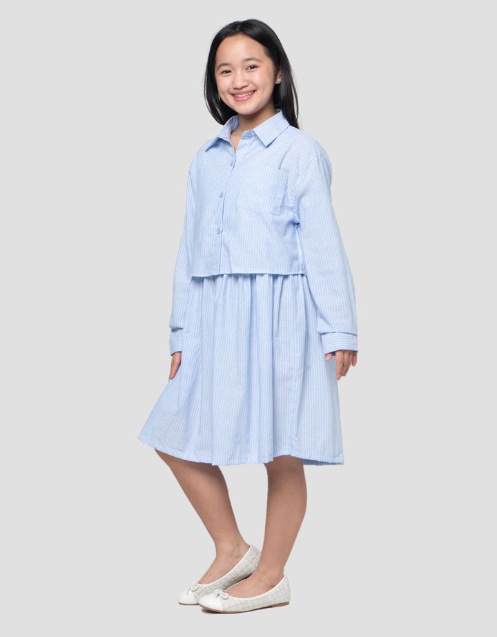 Nevada Woven 2In1 With Shirt Stripe Midi Dress Anak Perempuan
