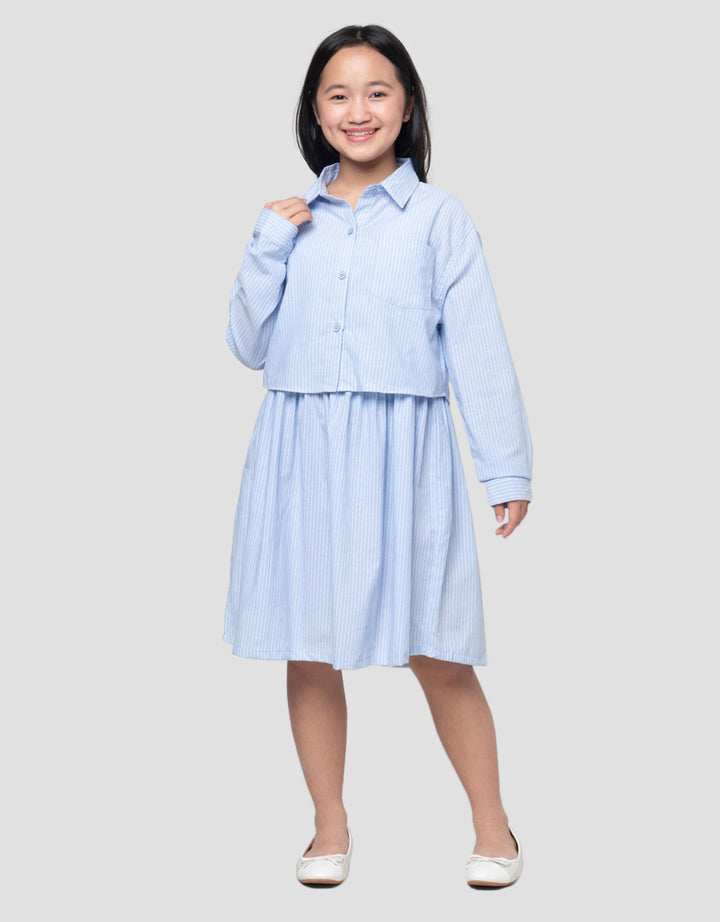Nevada Woven 2In1 With Shirt Stripe Midi Dress Anak Perempuan