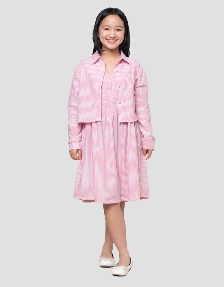 Nevada Woven 2In1 With Shirt Stripe Motif Midi Dress Anak Perempuan