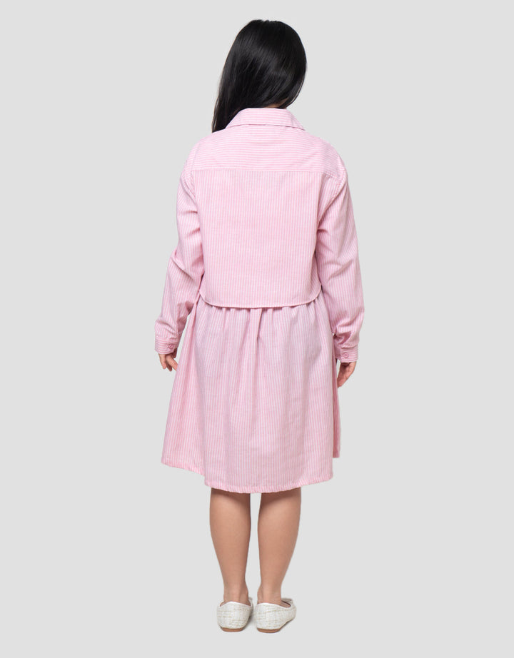 Nevada Woven 2In1 With Shirt Stripe Motif Midi Dress Anak Perempuan