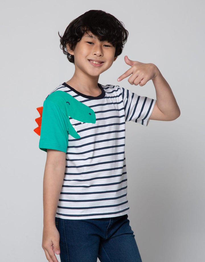 Little M Short Sleeve T-Shirt Stripe Dino Cucuk