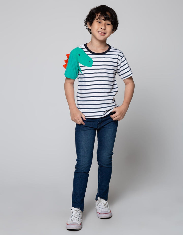 Little M Short Sleeve T-Shirt Stripe Dino Cucuk