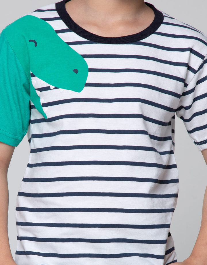 Little M Short Sleeve T-Shirt Stripe Dino Cucuk