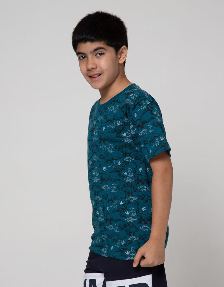 Aero Short Sleeve T-Shirt Print Teal Dino