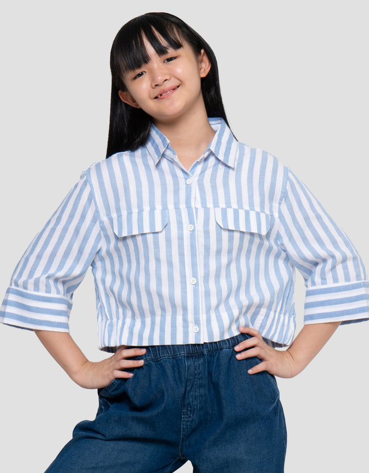 Nevada Lengan 7/8 Salur Kantong Kemeja Anak Perempuan