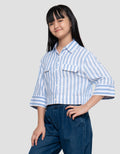 Nevada Lengan 7/8 Salur Kantong Kemeja Anak Perempuan