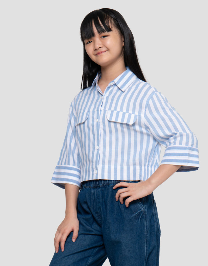 Nevada Lengan 7/8 Salur Kantong Kemeja Anak Perempuan