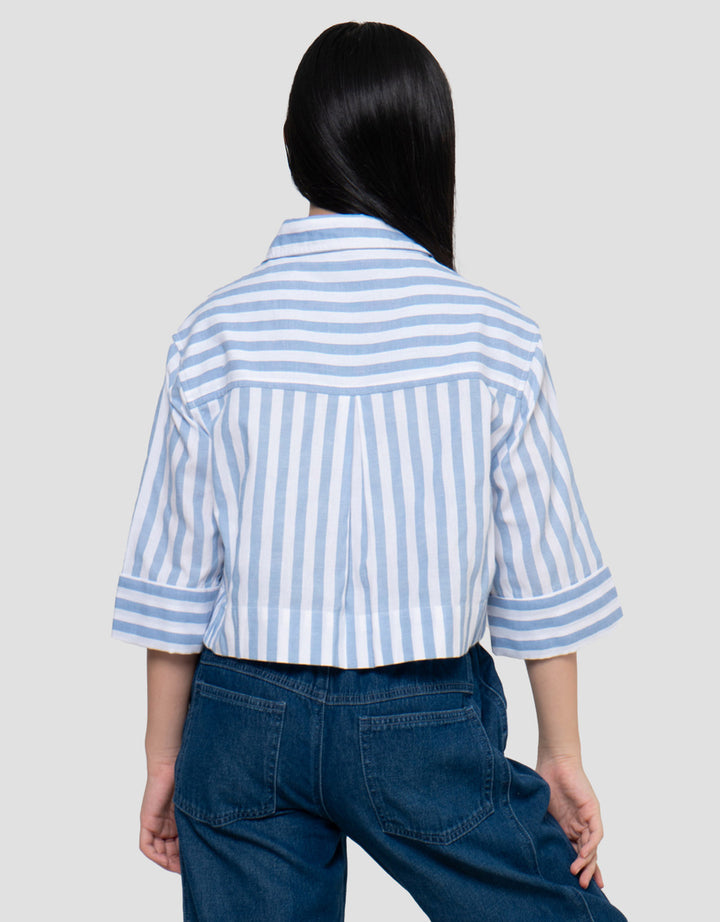 Nevada Lengan 7/8 Salur Kantong Kemeja Anak Perempuan