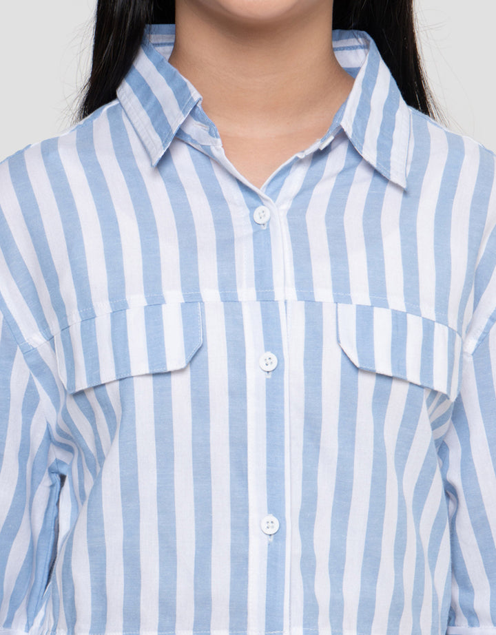 Nevada Lengan 7/8 Salur Kantong Kemeja Anak Perempuan