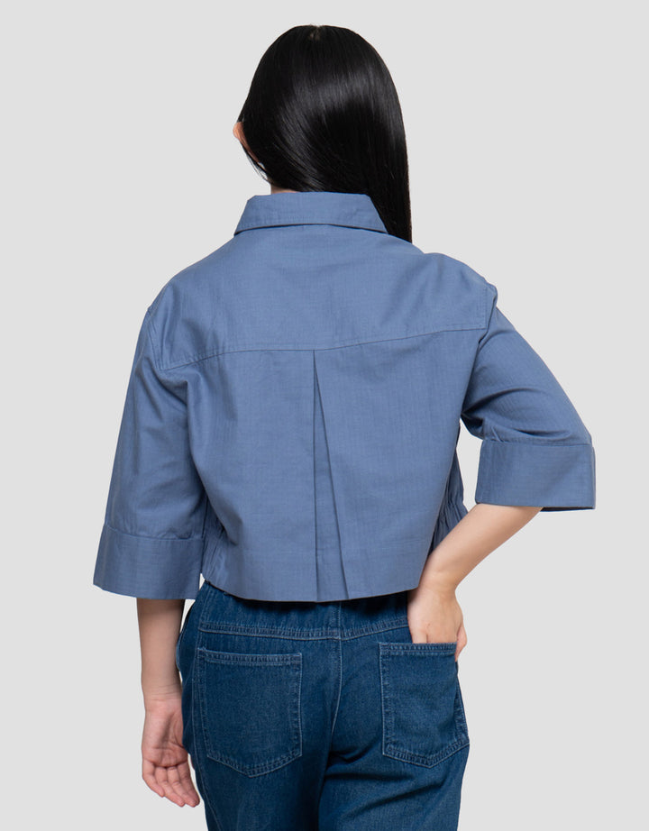 Nevada Lengan 7/8 Salur Kantong Kemeja Anak Perempuan